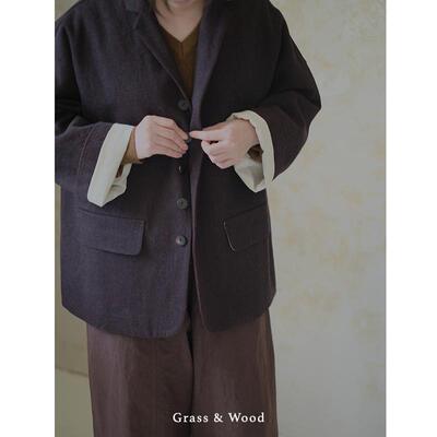 西装外套Grass&Wood亚麻棉秋冬