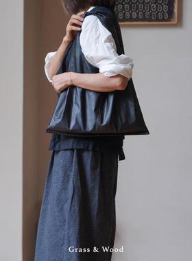 Grass&Wood皮质感全棉哑光饺子包时尚休闲手拎包高颜值单肩托特包