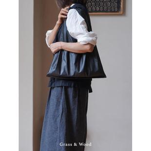 Grass&Wood皮质感全棉哑光饺子包时尚 休闲手拎包高颜值单肩托特包