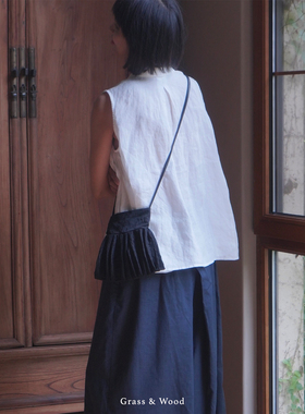 Grass&Wood棉锦水波纹光泽单肩包可调节肩带斜挎包风琴褶手拎包