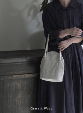 Grass&Wood复古棉麻腋下包贝壳简约手拎包拉链时尚百搭单肩手腕包