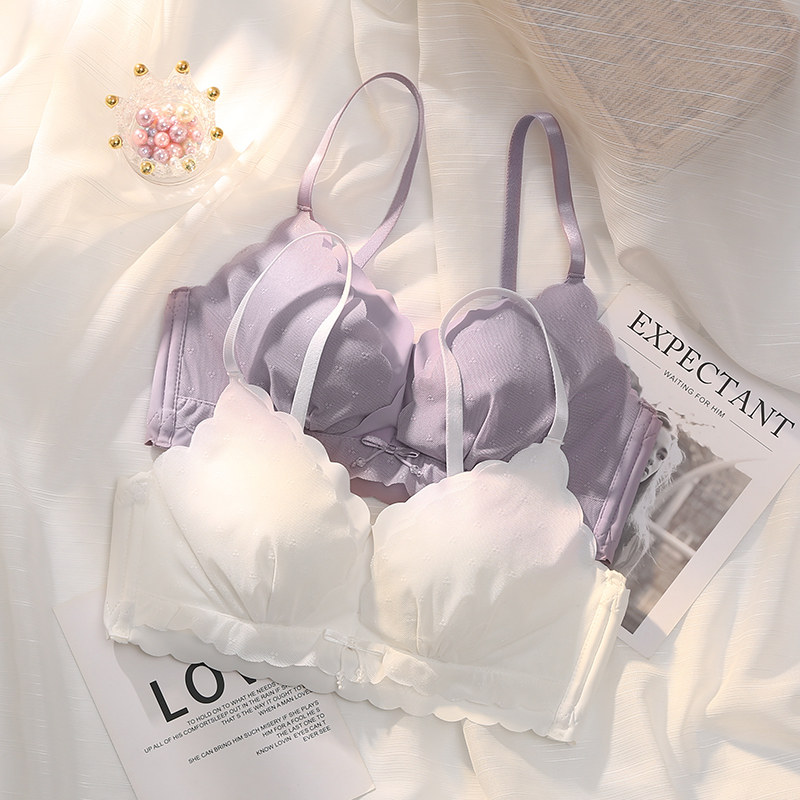 内衣女薄款性感无钢圈聚拢白色少女学生蕾丝文胸套装大胸显小胸罩