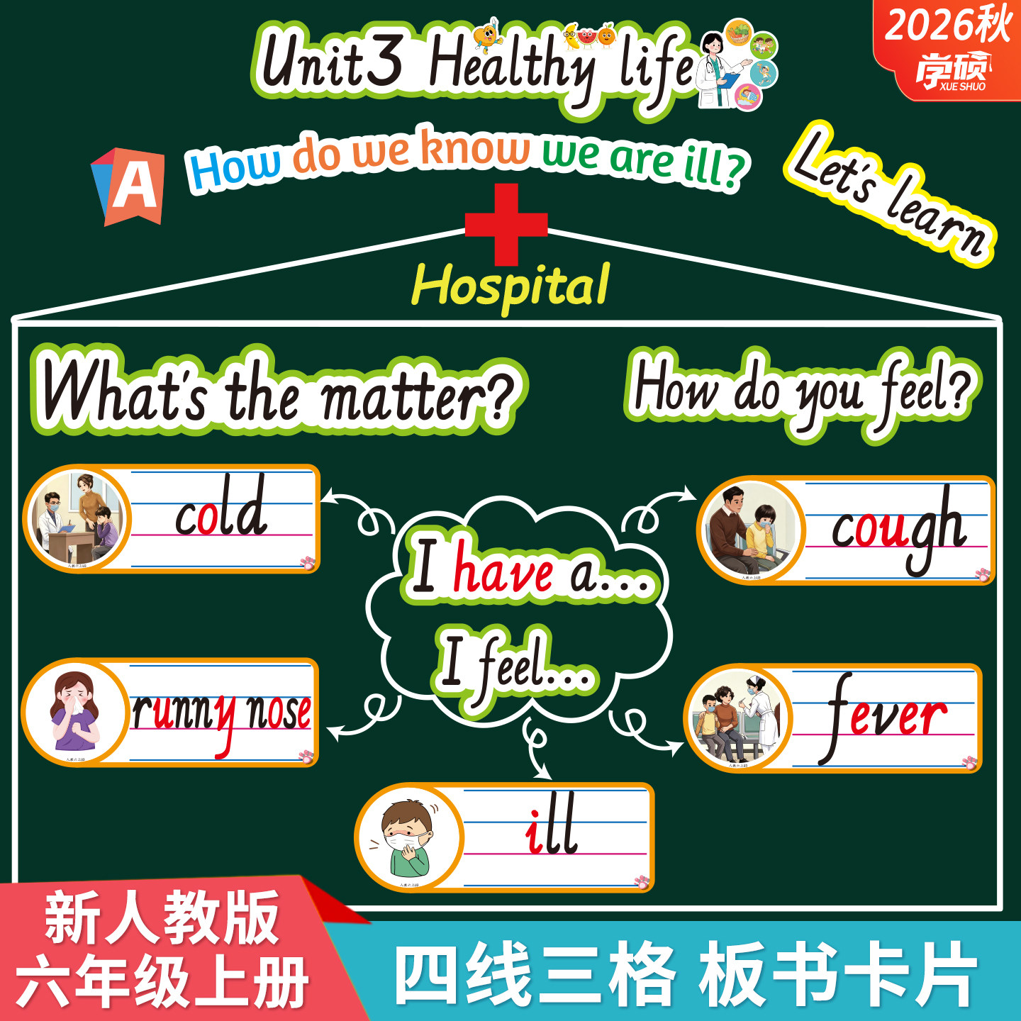 人教版小学英语六上单词句子卡片图片