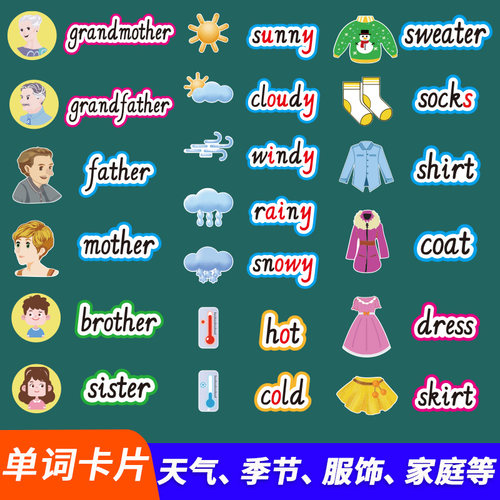 英语月份季节星期单词卡片教具