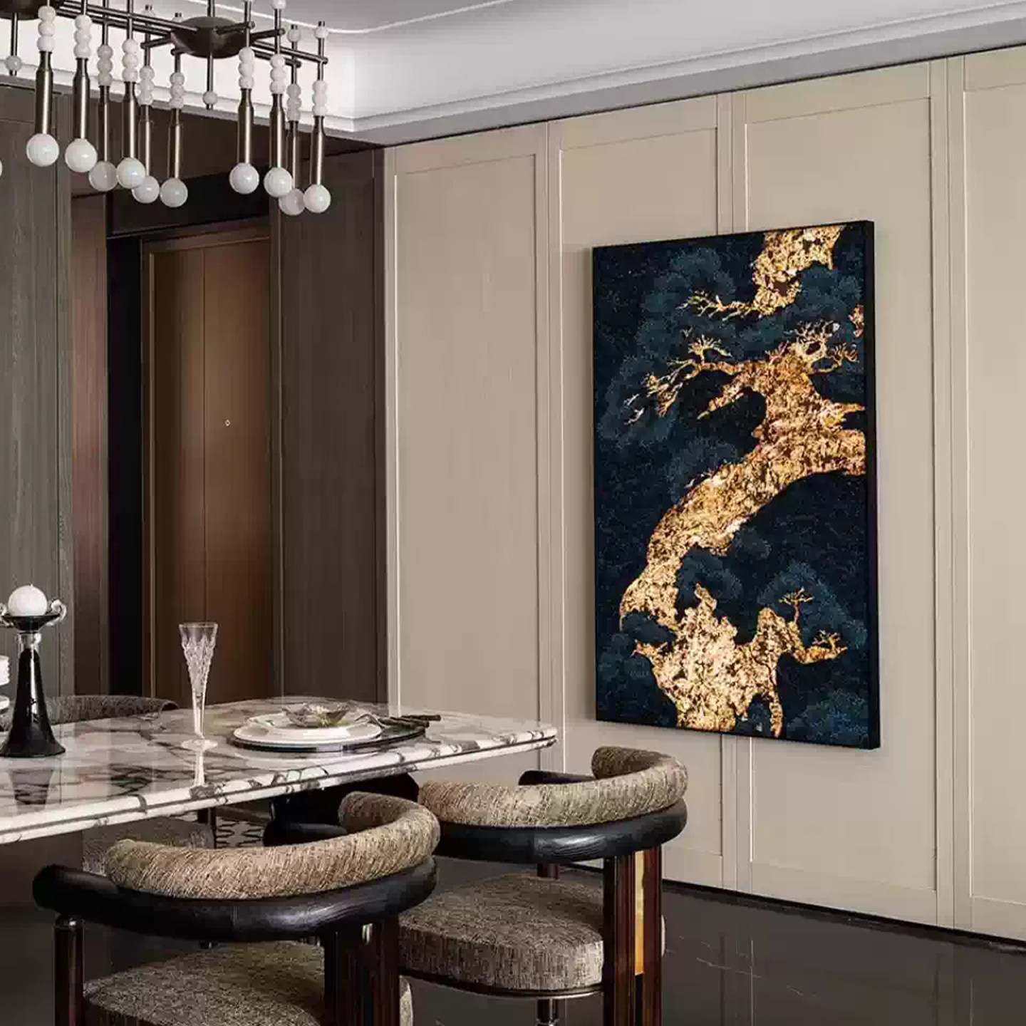 《金松纳瑞》意式轻奢中古风客厅装饰画松树玄关壁画高端书房挂画