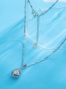 s999项链女纯银锁骨链学生韩版简约车花珠吊坠生日礼物银首饰饰品