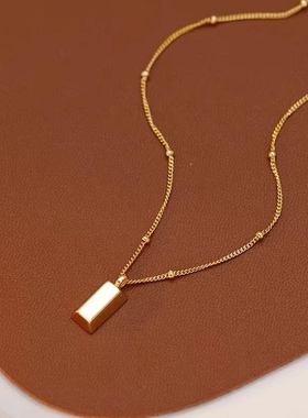 S925纯银金块小方块项链一夜暴富夏季银块方砖金条锁骨链女经典款