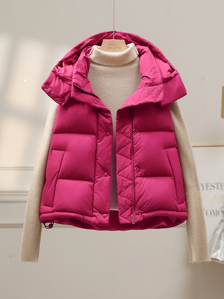 90白鸭绒羽绒服女短款马甲2025秋冬新款坎肩可拆卸帽马夹外穿外套