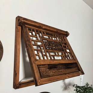 东阳木雕实木上翻窗中式仿古做旧门窗花格推拉窗户潘金莲窗花窗