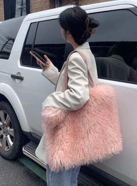 外贸女士托特包仿滩羊毛渐变色毛