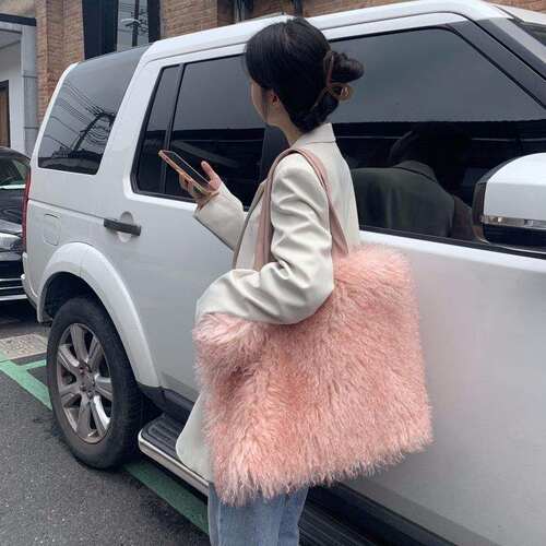 外贸女士托特包仿滩羊毛渐变色毛