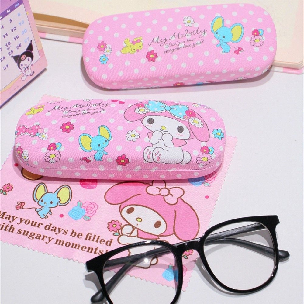 美乐蒂卡通眼镜盒皮革近视儿童眼镜抹布学生抗压防摔收纳盒子可爱