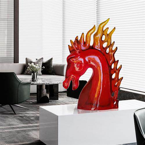 现代艺术抽象动物雕塑摆件透明马头装饰艺术品树脂工艺品酒店会所