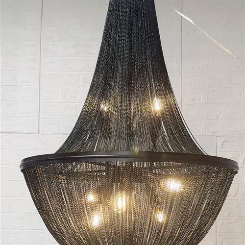 后现代黑色铝链条吊灯个性商铺吊灯创意艺术客厅餐厅展厅流苏吊灯