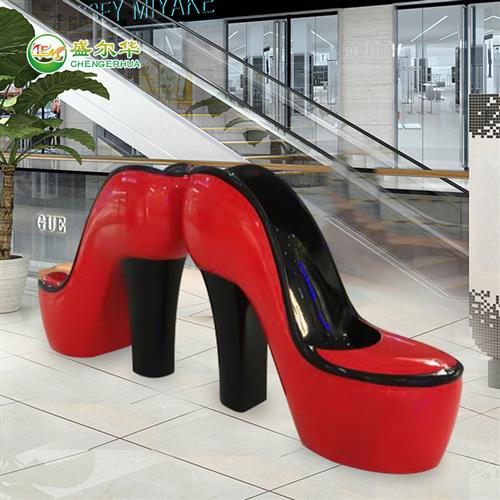 鞋子模型雕塑玻璃钢大型高跟鞋雕塑彩绘商场大厅户外广场摆件订制