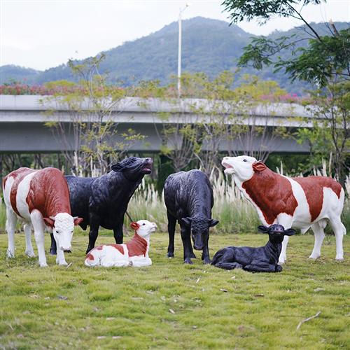 仿真安格斯黑牛模型大型玻璃钢牛雕塑餐厅牧场装饰西门塔尔牛摆件