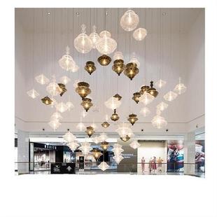 酒店大堂灯过道装饰吊灯会所美容院前厅接待洽谈区玻璃彩色灯制作