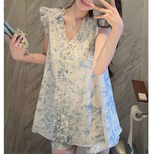 夏季 休闲碎花整套连衣裙 度假穿搭减龄显瘦温柔甜美显气质短袖 法式