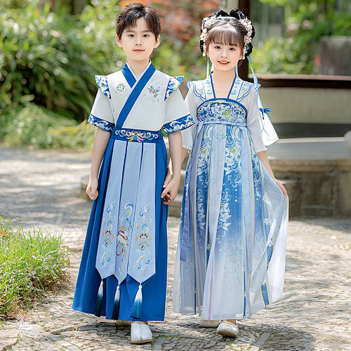 汉服男童2026新款儿童中国风夏季古风男孩女童古装短袖国学演出服