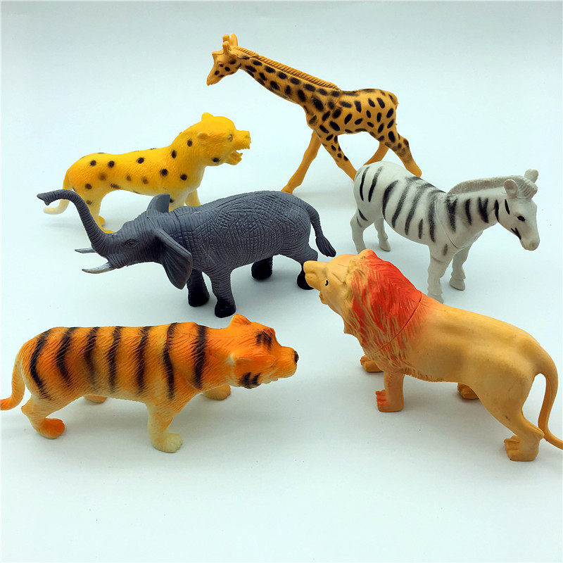 정적 시뮬레이션 동물 인형 모델 어린이 장난감 장식품 플라스틱 코끼리 호랑이 사자 늑대 기린 부드러운 접착제