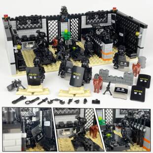新款儿童益智拼装玩具武器库模型小颗粒积木玩具人仔潜水装备基地