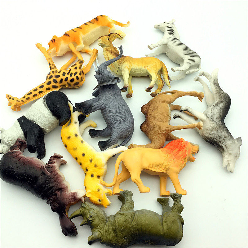 정적 시뮬레이션 동물 인형 모델 어린이 장난감 장식품 플라스틱 코끼리 호랑이 사자 늑대 기린 부드러운 접착제