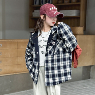 女童外套春秋款2026新款儿童春季超好看格子连帽上衣今年流行爆款