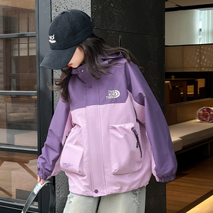 女童春装外套2026新款儿童冲锋衣春秋款洋气女孩春天薄款连帽风衣