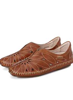 Pikolinos派高雁25春季牛皮中口圆头镂空平底休闲单鞋PS250504