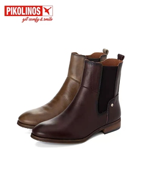 Pikolinos派高雁冬季多材质拼接圆头平跟切尔西靴PA228111