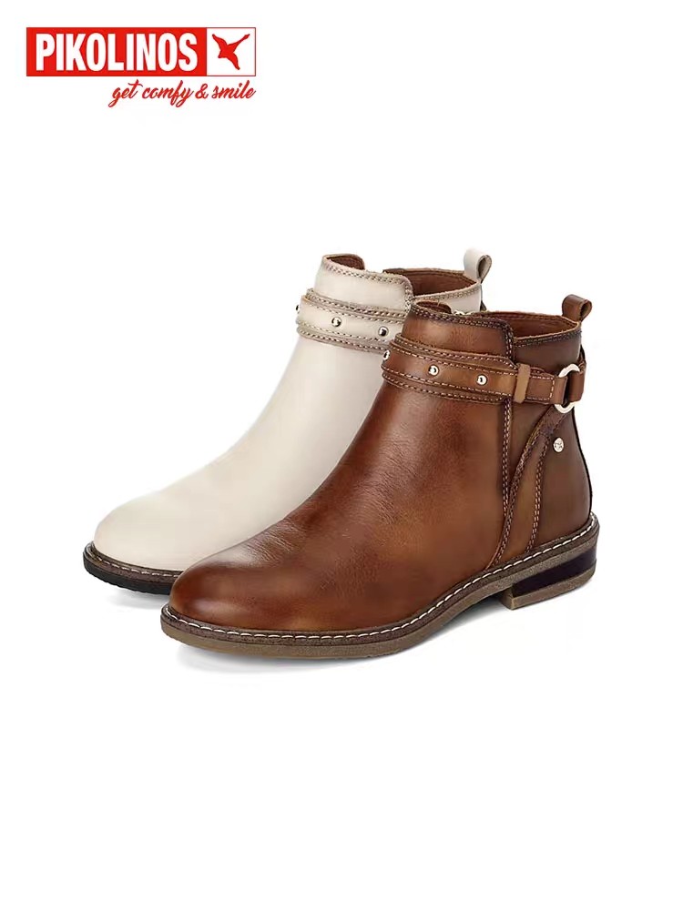 Pikolinos派高雁冬季牛皮平跟圆头纯色侧拉链休闲短靴PA227909,女鞋,马丁靴,淘宝优惠券,粉丝福利购,淘宝优惠卷