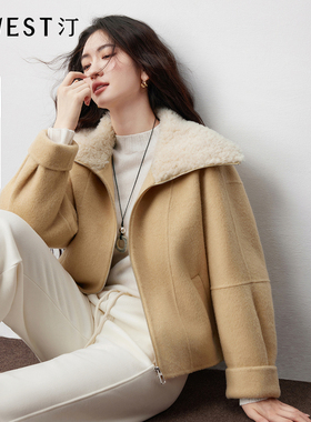【大粒儿六周年庆】朗文斯汀羊羔毛拼接毛呢外套DTMU5509B12740