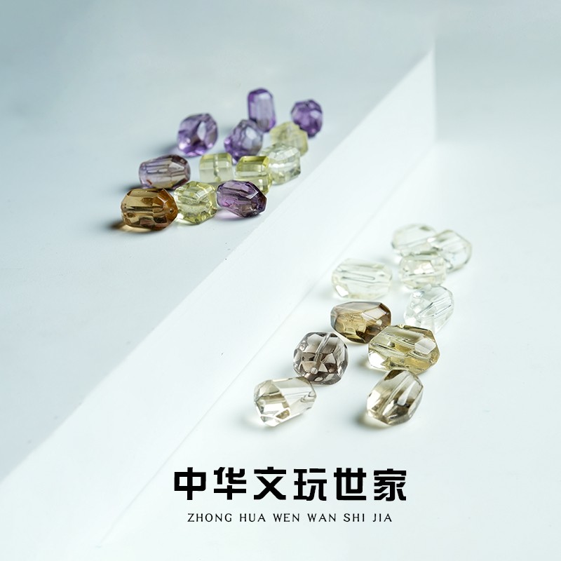 2025天然水晶随形单珠不规则散珠子紫黄白水晶绿幽灵手串手链单珠