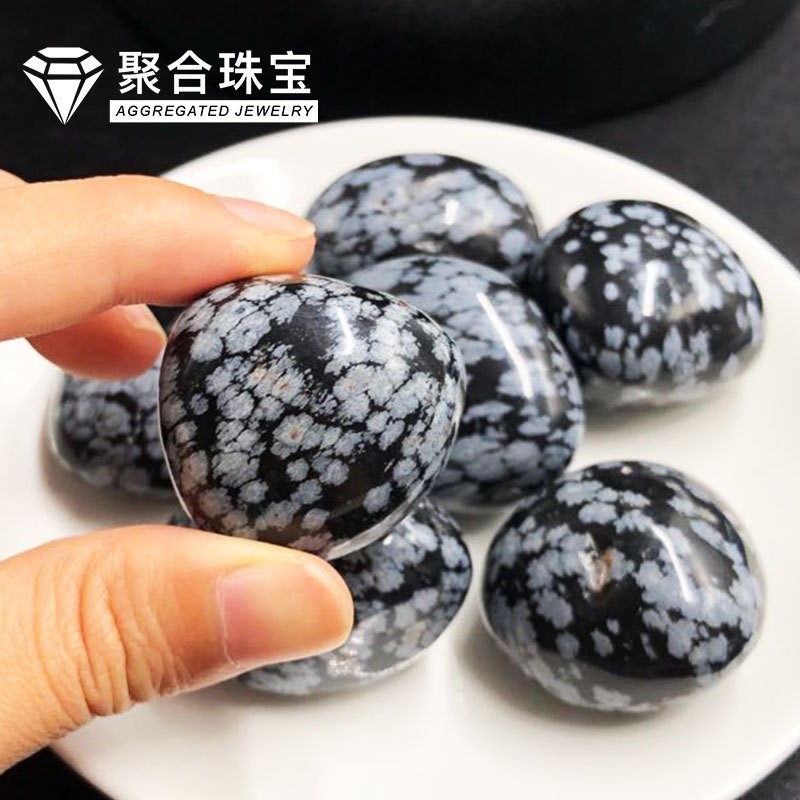 2025天然雪花黑曜石原石摆件鱼缸石花盆造景装饰小石头儿童教学科
