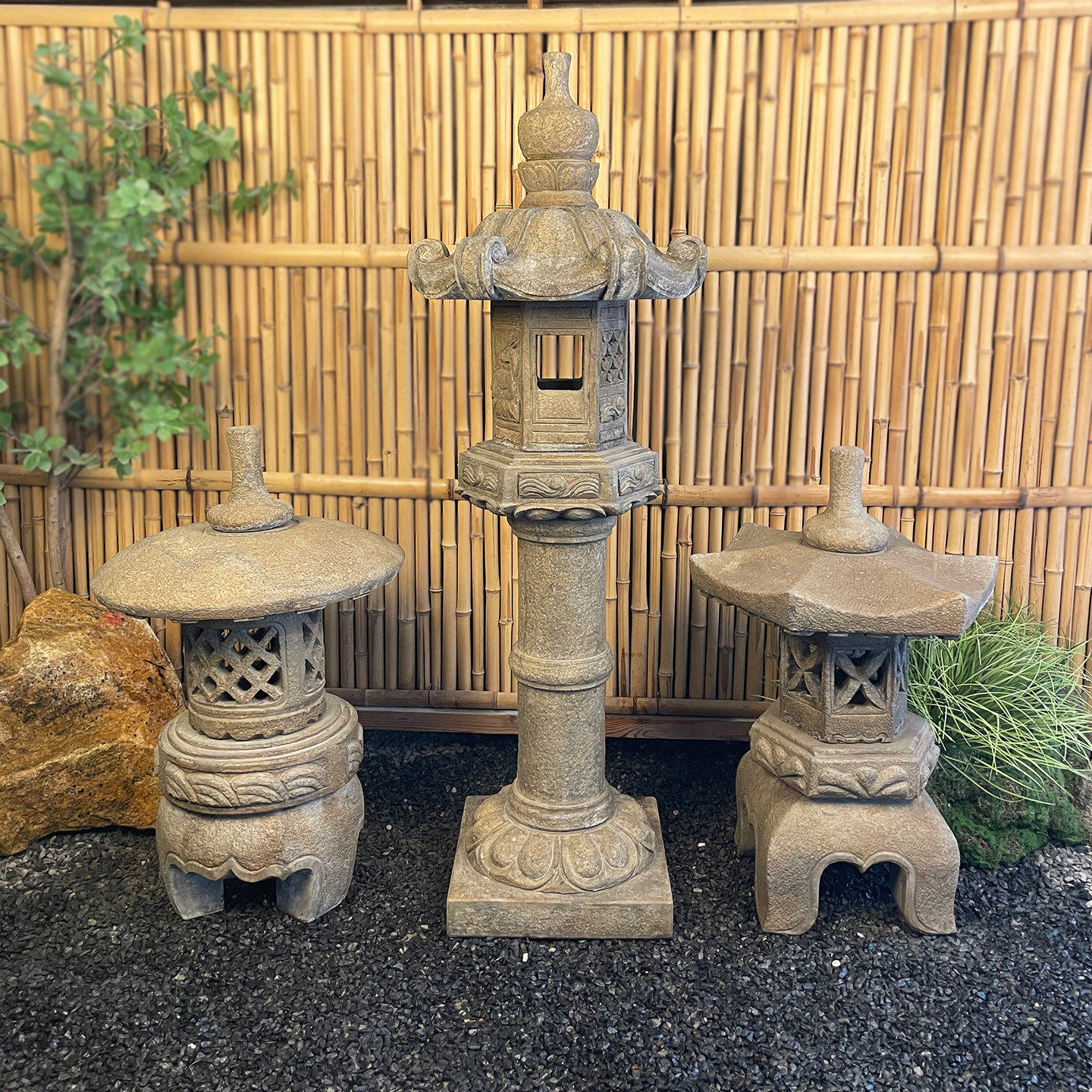 石灯庭院石灯笼太阳能石头灯做旧中式户外装饰花园景观造景石雕灯