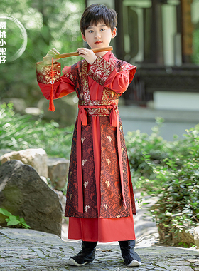 汉服男童明制国风少爷2025新款红色帅气武侠小男孩锦衣卫唐装公子