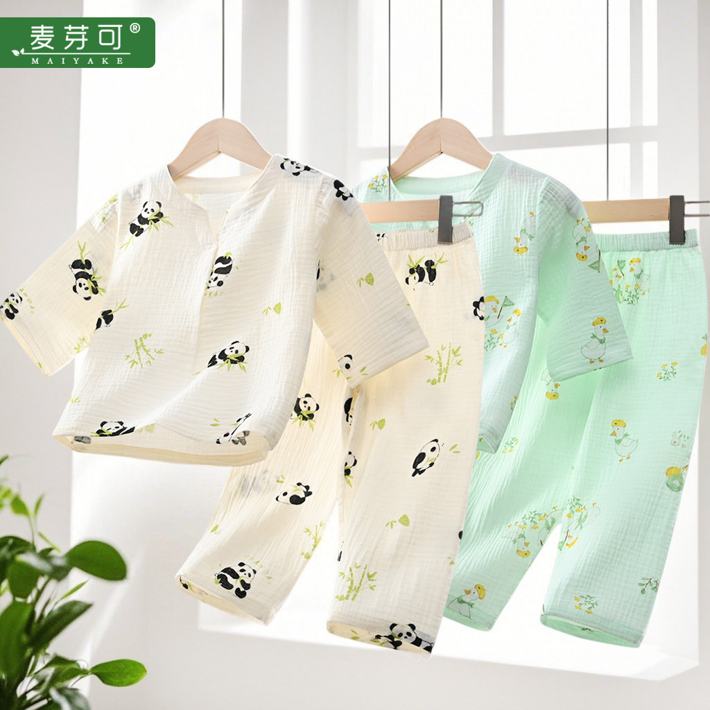 斑马日记8150女童睡衣儿童夏季纯棉纱宽松家居服宝宝a类全棉衣服