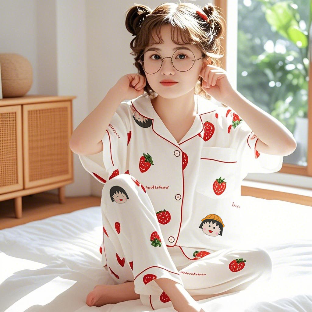 斑马日记3058新款儿童空调服春夏男童纯棉翻领睡衣女童家居服