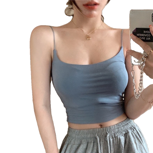 白色小吊带背心女带胸垫夏外穿时尚性感紧身内搭打底抹胸辣妹上衣