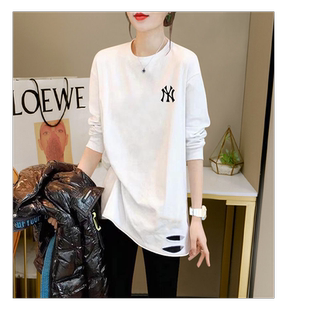 长袖内搭打底衫女秋冬加厚遮屁中长款磨毛绒t恤鲨鱼裤搭配上衣春