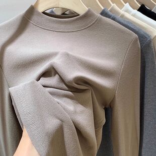 内搭中领秋衣 百搭洋气上衣高级感修身 半高领打底衫 女黑白色春秋款