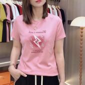 纯棉时尚 女士短袖 字母印花韩版 新款 百搭显瘦圆领上衣 t恤2025夏季