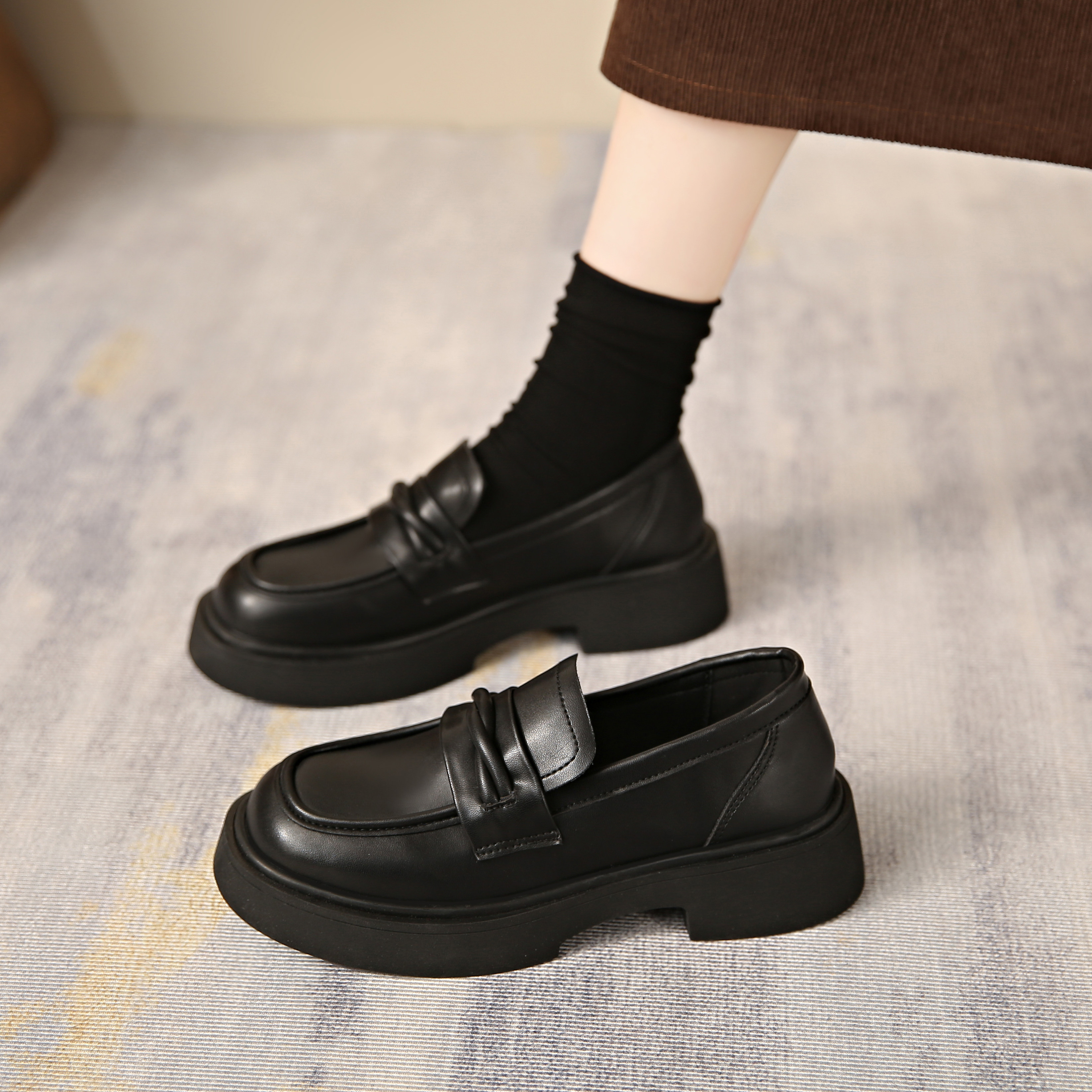 女鞋高中初中生黑色小皮鞋女2026春季中大童少女孩乐福鞋厚底单鞋,女鞋,乐福鞋（豆豆鞋）,淘宝优惠券,粉丝福利购,淘宝优惠卷