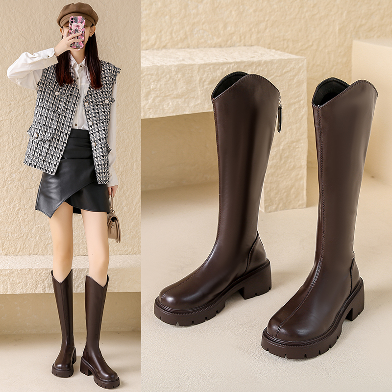 7CM小个子不过膝长筒靴女粗腿