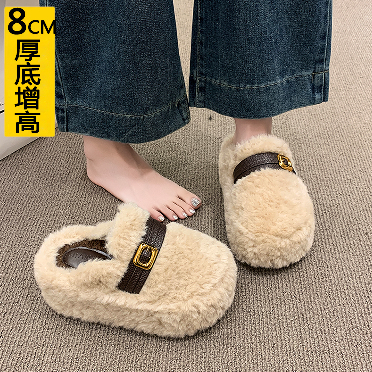 小码34包头毛毛拖鞋女加绒外穿