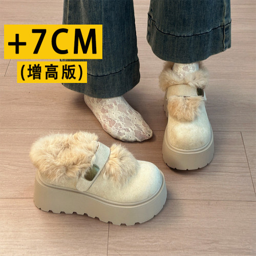 7CM增高厚底小个子加绒勃肯鞋女2026冬季毛毛鞋保暖雪地靴女棉鞋