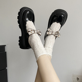 厚底增高6CM小个子蝴蝶结黑色小皮鞋 女2026春秋配裙子玛丽珍单鞋