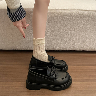 初中生黑色小皮鞋女2026春季中大童少女孩蝴蝶结乐福鞋合唱表演鞋