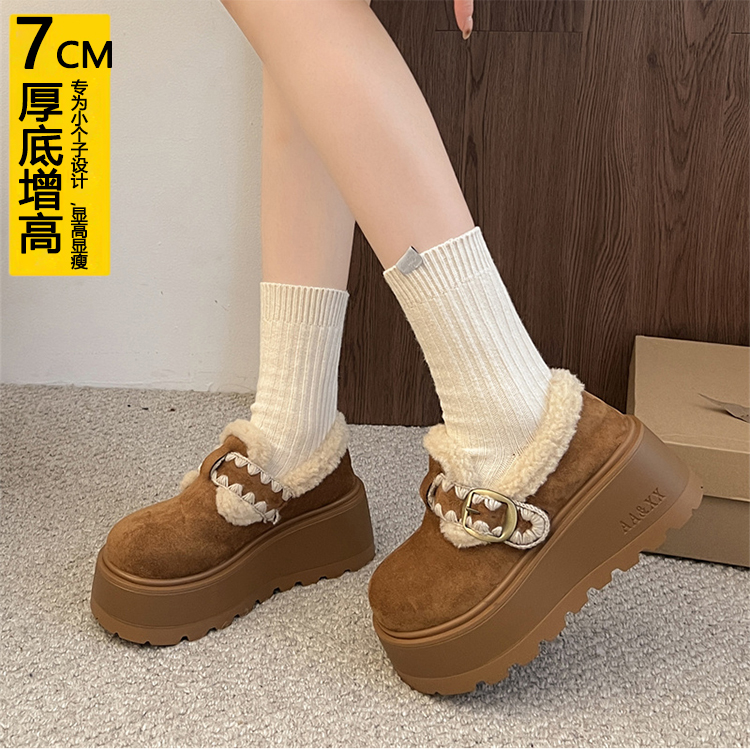 厚底增高7CM小个子加绒勃肯鞋女