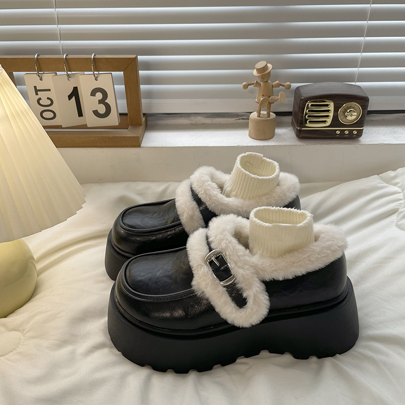 小个子黑色小皮鞋女加绒英伦风